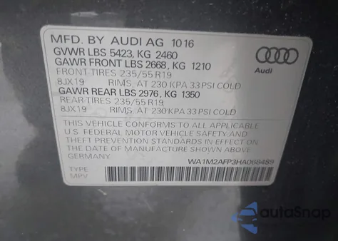 2017 Audi Q5 2.0T Premium from USA, damaged, VIN WA1M2AFP3HA068489